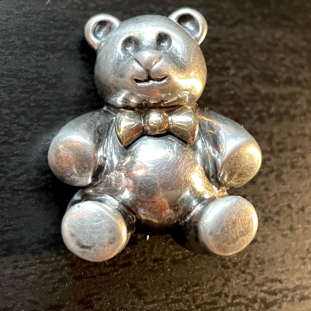 Vintage Tiffany & Co. Sterling Silver 18K Yellow Gold Teddy Bear Brooch